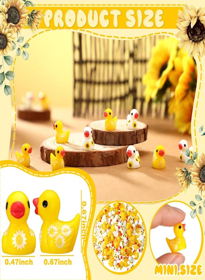 Yuntau 100 Pcs Mini Resin Sunflower Ducks Autumn Duck Figurines Bulk Tiny to Hide and Seek Duck Miniatures Micro Aquarium Garden Landscape Decoration for Fall Sunflower Party Favors - Image 3